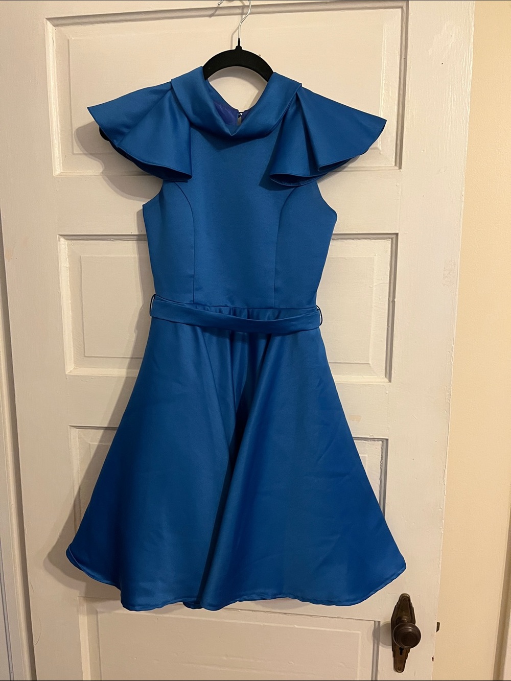 Source Unknown Royal Blue Ruffle-Collar Fit-and-Flare Dress
